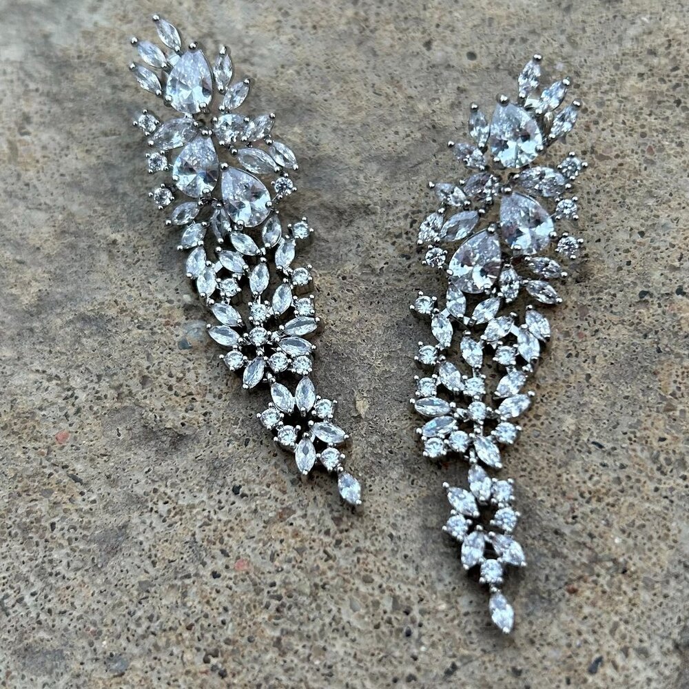 Silver Crystal Cascade Dangle Earrings - image 1